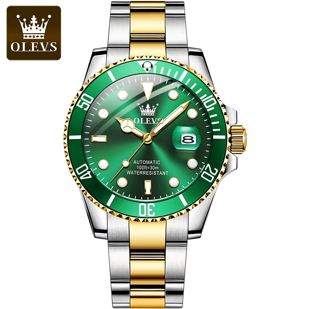 Automatic Movement Mechanical Men Watch Green Water Ghost Man Wristwatch Waterproof Stainless Steel Men'S Watches Luxury