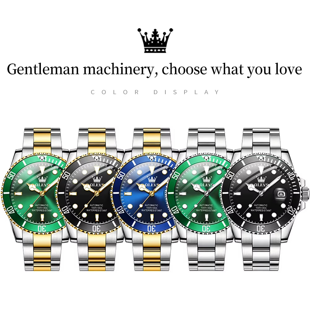 Automatic Movement Mechanical Men Watch Green Water Ghost Man Wristwatch Waterproof Stainless Steel Men'S Watches Luxury