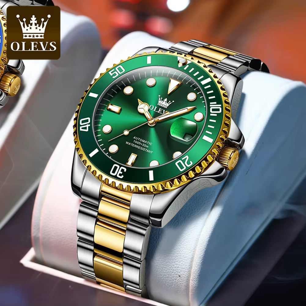 Automatic Movement Mechanical Men Watch Green Water Ghost Man Wristwatch Waterproof Stainless Steel Men'S Watches Luxury