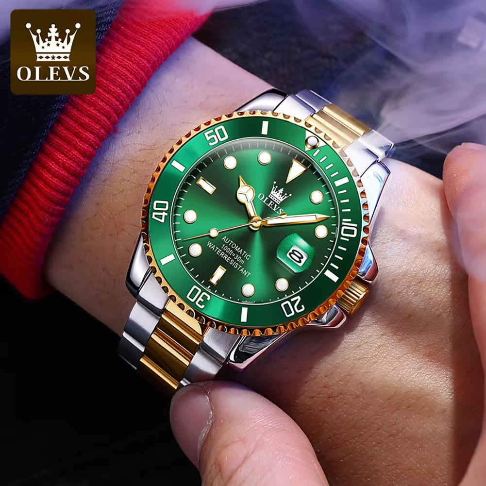 Automatic Movement Mechanical Men Watch Green Water Ghost Man Wristwatch Waterproof Stainless Steel Men'S Watches Luxury